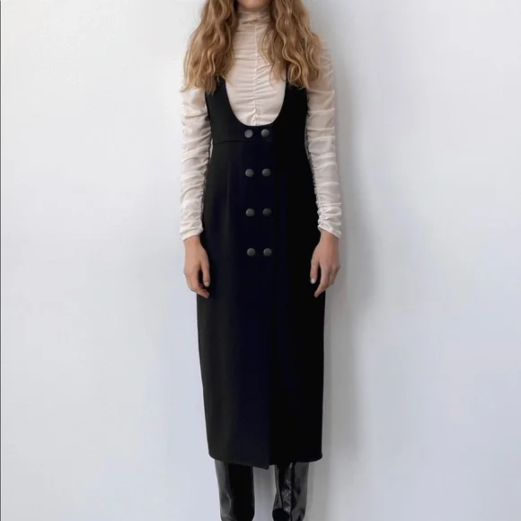 chinese dress ladies Metamorphoza - Draped Balloon Pinafore Dress in Black